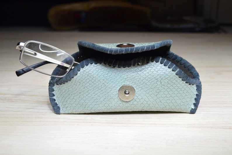 real salmon Skin pencil case green case Glasses case fish skin leather green case soft glasses case gift