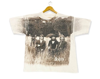 Vintage 1990s THE BEATLES Rubber Soul All Over Print Black Concert