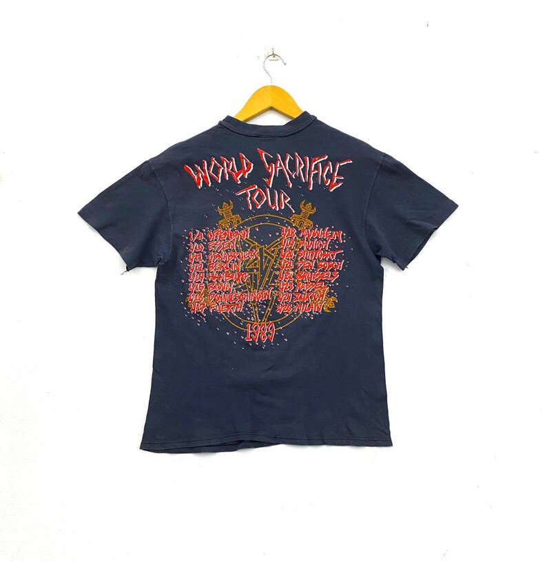 Vintage 80s 1988 SLAYER world sacrifice tour album singles american thrash metal band artwork drawing horror hanes rare nice promo t-shirts