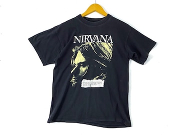 vintage 90s nirvana kurt cobain big image album tour singles american rock band punk grunge kurt cobain pearl jam sonic youth promo t-shirts
