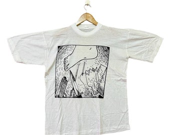 Vintage 1992 DAVID BYRNE uh-oh álbum gira singles cantautor inglés cabeza parlante las bombas atómicas rock color blanco tamaño x-grande