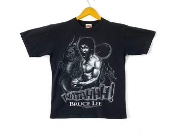 Vintage jaren '90 bruce lee watahhh! Groot beeld zeldzaam ontwerp martial art kung fu acteur film rap tees hip hop punk rock promo t-shirts