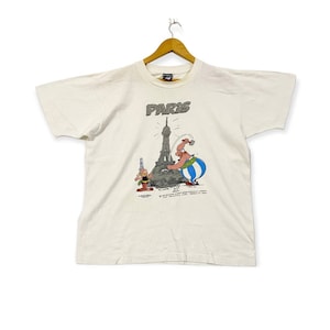 Vintage 90s PRZYGODA ASTERIXA Paryż duży obraz ładny projekt komiks komedia streetwear styl gwiazdy ekranu anime manga promocyjne koszulki