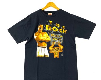 vintage 90s the rock this rock doesn't bleed nice design big image american wrestler wwf wcw nwo stone cold undertaker kane promo t-shirts