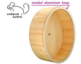 13" ALUMINIUM PROTECTION HOOP, big wood running wheel, exercise wheel, mounted on hinged mount, chinchillas and other small Pets.