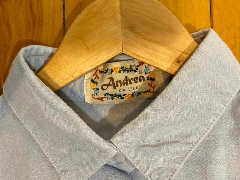Vintage 90s light blue floral embroidered blouse