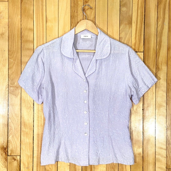 Vintage 90s light lavender pure silk floral blouse