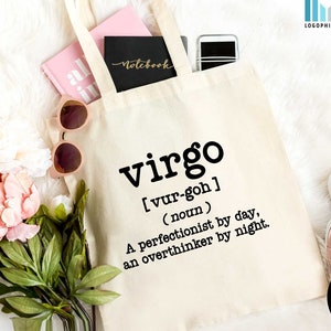 Virgo Zodiac Canvas Tote Bag, Funny Horoscope Definition, August September Birthday Month Gifts, Zodiac Sign Enthusiast, Sarcastic Virgo