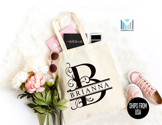 Personalized Canvas Tote Bag with Name & Initial - Personalized