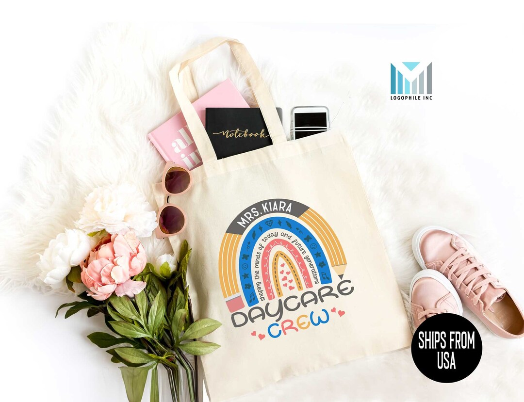 Daycare Provider Tote Bag Personalized Rainbow Pencil Etsy