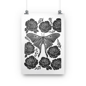 Floral Lunar Moth • A4/A3 Lino Print