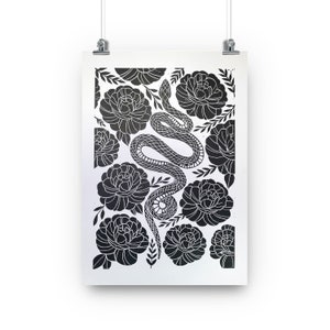 Floral Snake • A4/A3 Lino Print