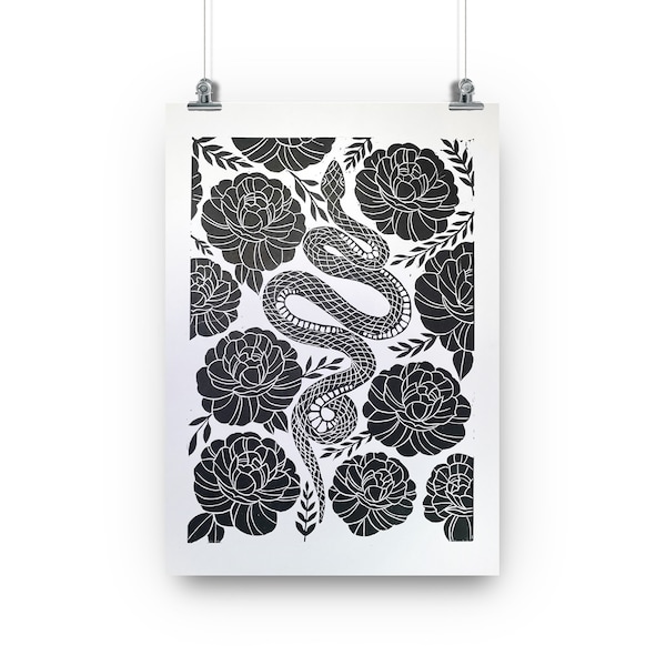 Floral Snake • A4/A3 Lino Print