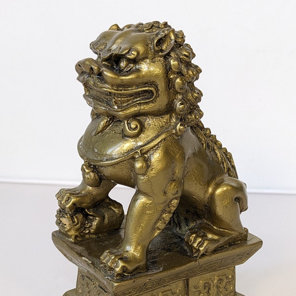 Vintage Chinese Imperial Guardian Lion Fu Foo Dog Sculpture Feng Shui Statue 6in High Home Decor