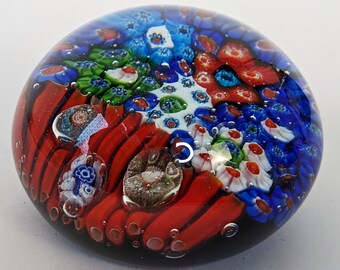 Vintage Rare Millefiori Murano Glas Briefbeschwerer Cluster Canes Rote Strohhalme 8cm Dekoration