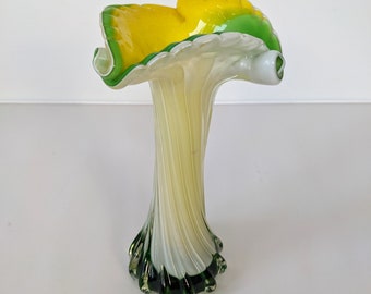Vintage Studio Art Glass Vase Angel Trumpet Flower Multicolour Design 8in Home Decoration