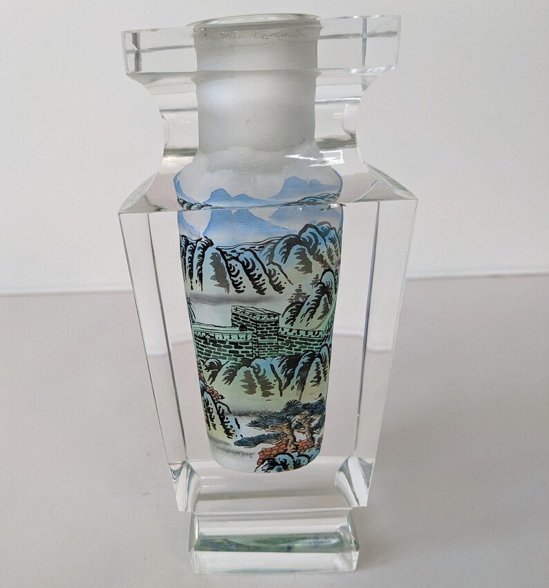 Vintage Reverse Inside Painted Crystal Vase Great China Wall Painting Signed image 3