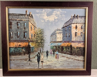 Vintage Original Oil on Canvas Impressionist Paris Painting Framed 58cmx48cm Wall Art Hand Painted Home Decor