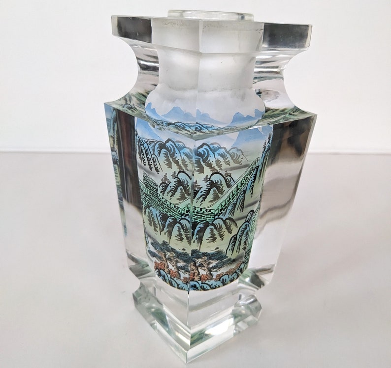Vintage Reverse Inside Painted Crystal Vase Great China Wall Painting Signed image 2