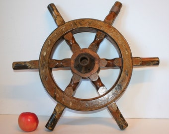 Antique Original Nautical Ships Wheel - Wooden, Lots of Character - 20.5in in Diameter