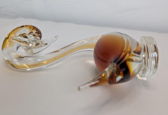 ヴィンテージ ムラーノ アートガラス 白鳥の彫刻：琥珀色と透明吹き