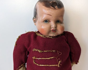 Antique Dutch Bellboy Doll Composite Face Stuffed Body Boy in Uniform 16in