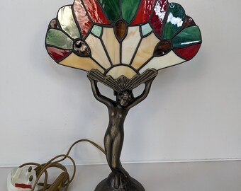 Vintage Art Deco Lady Table Lamp Winged Victory Tiffany Style Stained Glass Working PAT Tested Home Lightning Home Decor