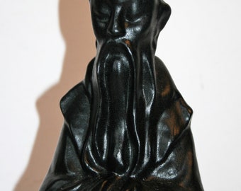 Vintage Oriental Porcelain Sculpture Immortal / Wiseman Black Glazed Large 16in High Home Decor