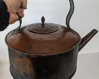 Antique Victorian Copper Ships Galley Kettle Extra Large 16in Long 12in Diameter Home Decor