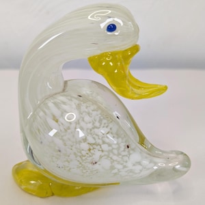 Vintage Murano Art Glass Duck Sculpture Marbled Cased Glass Figurine 5in Long Studio Hand Blown Glass Home Decoration