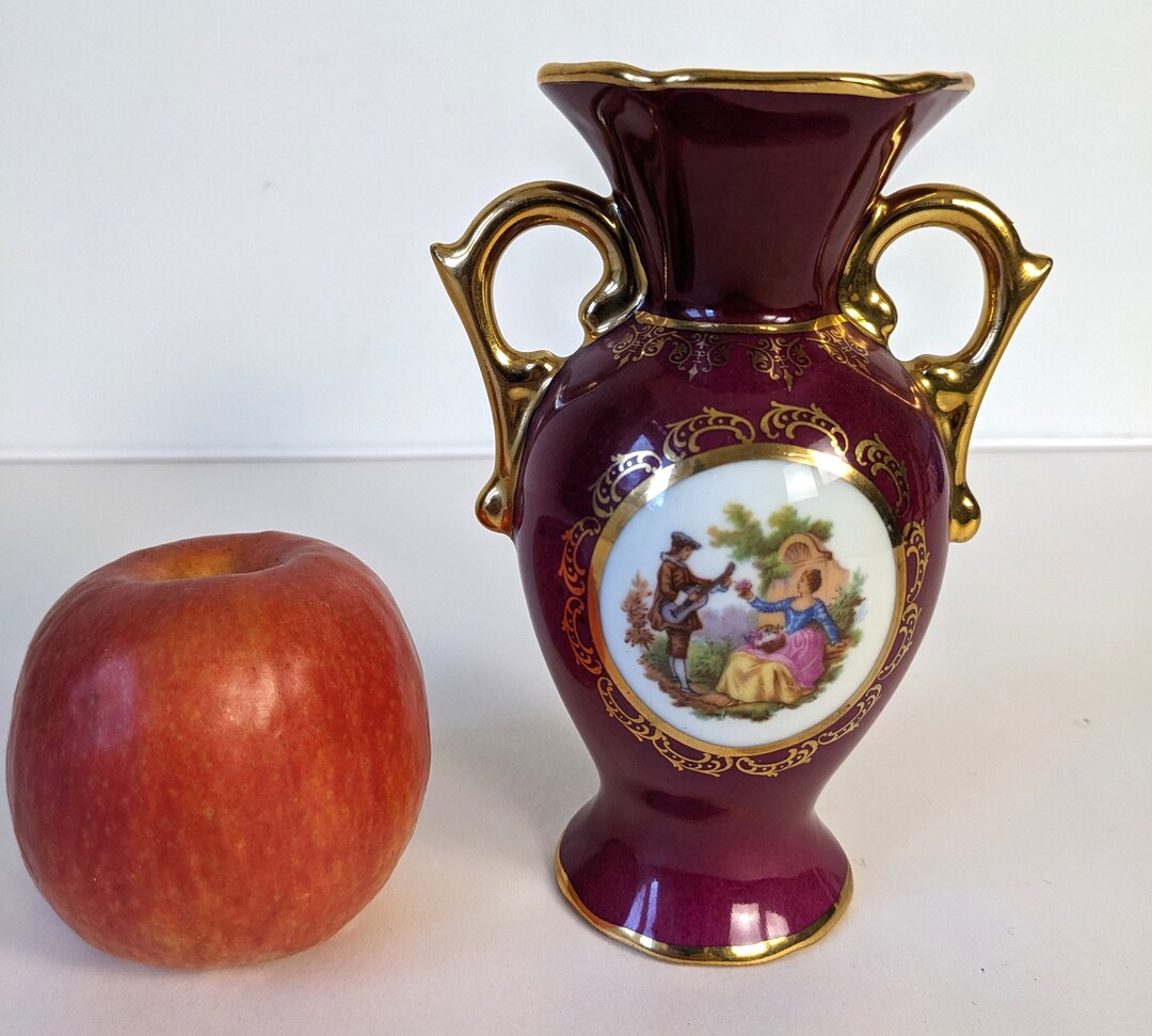 Vintage Limoges La Reine Porcelain Miniature Amphora Vase Etsy