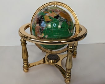 Vintage Kalifano Natural Gemstone Globe Green Opalescent Oceans 10in High Home or Office Decoration