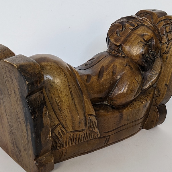 Antique Chinese Head Rest Hand Carved Sleeping Boy Wooden Pillow Collectable Oriental Art Home Decoration G5