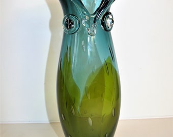 Vintage Murano Art Glass Abstract Owl Sculptured Flower Vase Large 12.5in High Studio Hand Blown Glass Home Decoration