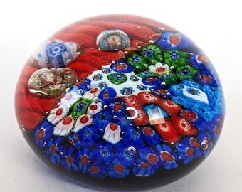 Vintage Rare Millefiori Murano Art Glass Paperweight Cluster Canes Red Straws 8cm Home Decoration