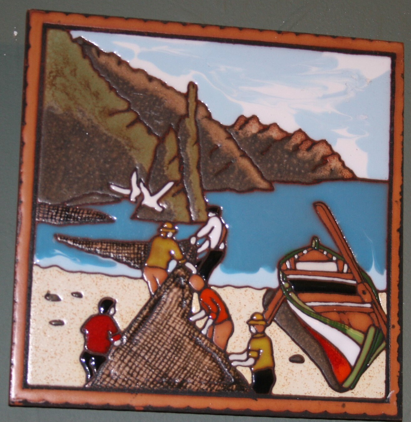 Vintage Original Art Ceramic Tile Plaque Relief Wall Hanging Etsy