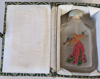 Vintage Chinese Reverse Inside Painted Snuff Bottle Phoenix Dragon in Original Box G5