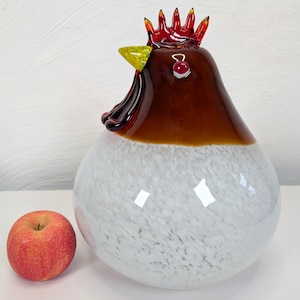 Vintage Murano Sculpture Art Glass Speckled Chicken Bird Large and Heavy Figure 10.5in High Studio Hand Blown Glass Home Decoration