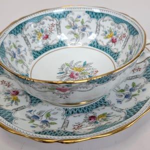 Vintage Lowestoft Cup and Saucer Duo Set Northumbria AG Ltd Hand Painted Made in England Home Decor