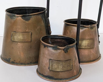 Antique Solid Copper Cider Ladles Measures Set of 3 Graduated Size Cups Home Decor