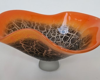 Vintage Murano Art Glass Footed Fruit Bowl Organic Mushroom Design Cased Glass Home Decoration Hand Blown Art Glass
