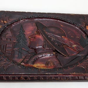 Vintage Bavarian Black Forest Wood Wall Plaque Panel Carving Alpine Folk Art Wood Carving Home Decoration