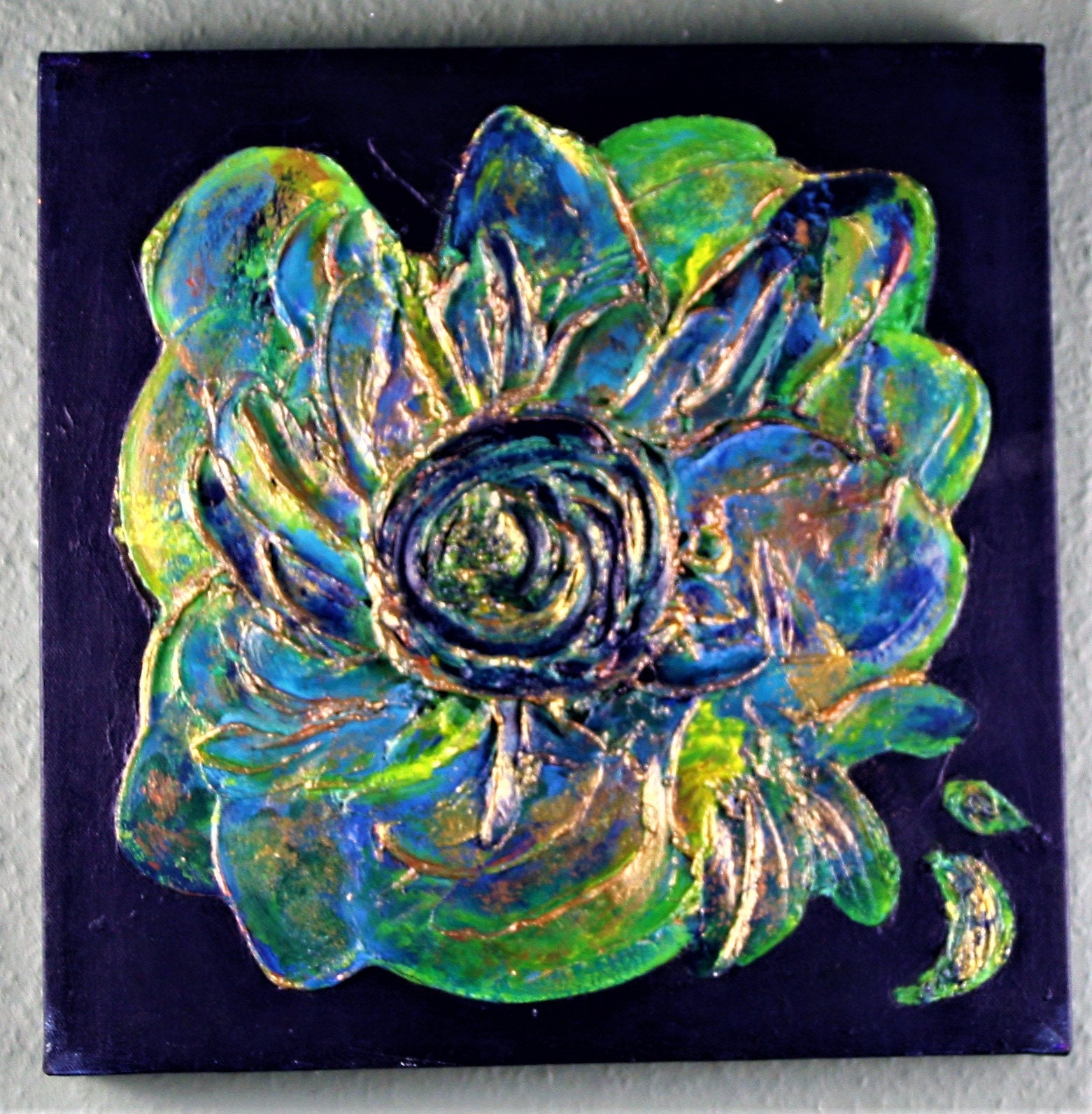 Vintage Textured Abstract Oil Painting on Canvas Stylized Flower ...