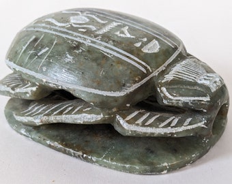 Vintage Egyptian Carved Stone Scarab Beetle Paperweight Pen Pencil Holder