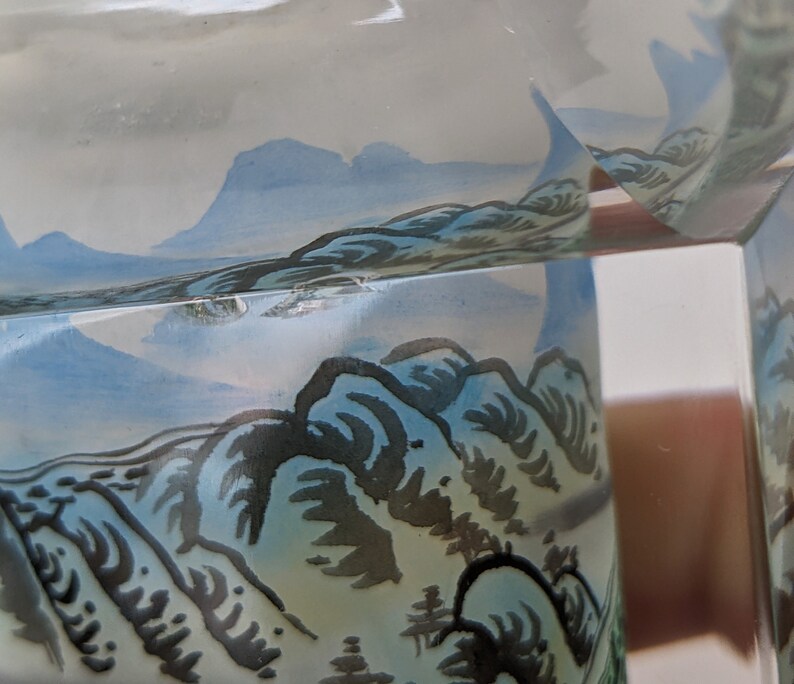 Vintage Reverse Inside Painted Crystal Vase Great China Wall Painting Signed image 6