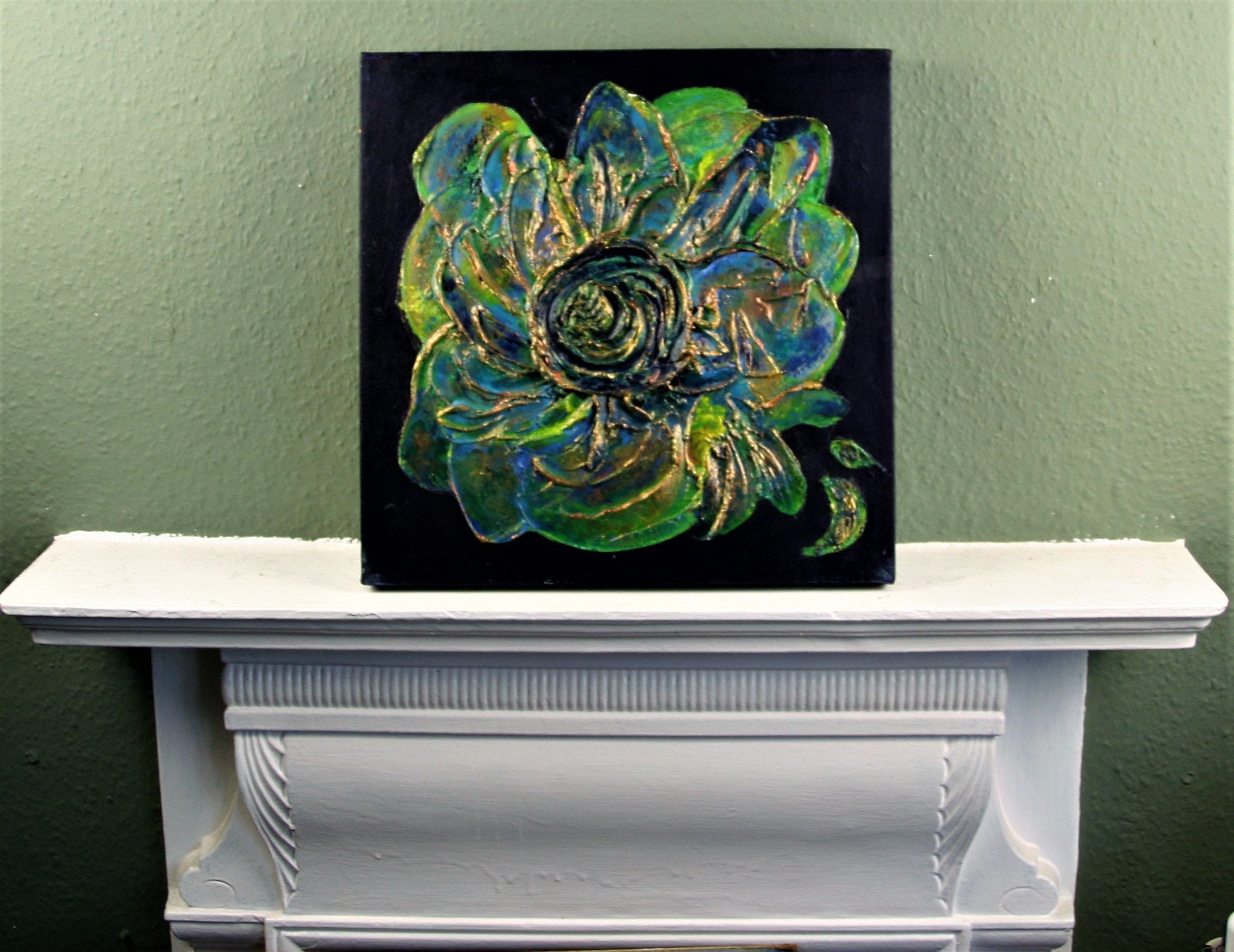 Vintage Textured Abstract Oil Painting on Canvas Stylized Flower ...