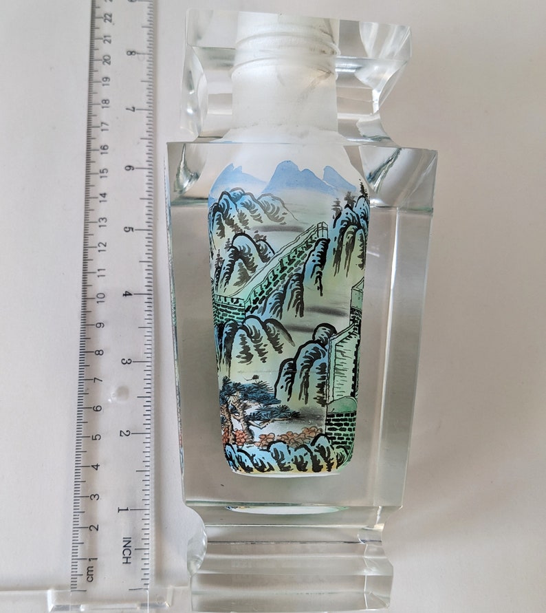 Vintage Reverse Inside Painted Crystal Vase Great China Wall Painting Signed image 5