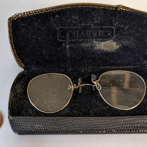 Antique 1920s Pince - Nez Pinch Nose Glasses Spectacles with Case Frames Only Antique Medical Collectables Ap4