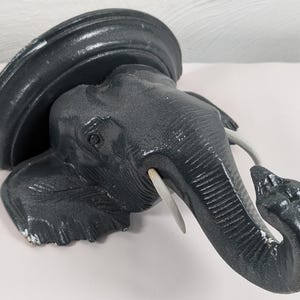 Vintage Elephant Head Corbel Hand Carved Painted Wood 11 inches Tall Home Decor