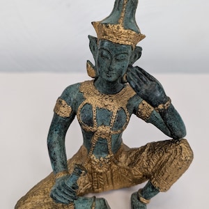 Vintage Bronze Sitzen Thai Buddha Teppanom Tempel Wächter Skulptur Statue Dekoration